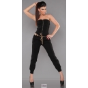 Combinaison bustier zip et ceinture fashion femme noir